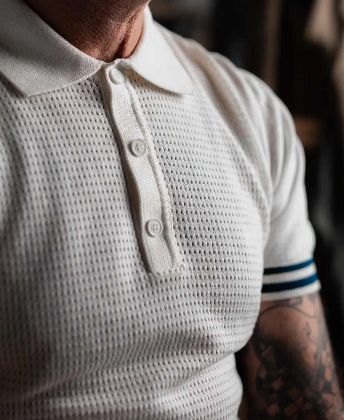 Light Knit Polo. 100% Organic Cotton. Ecru1971