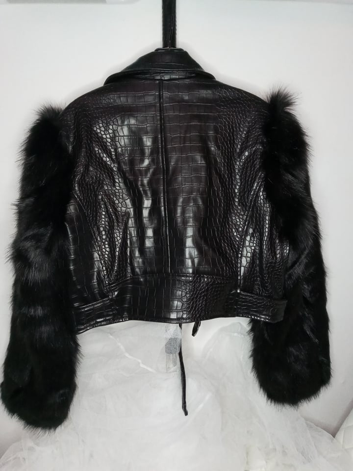 LUX FAUX FUR SLEEVE CROC JACKET