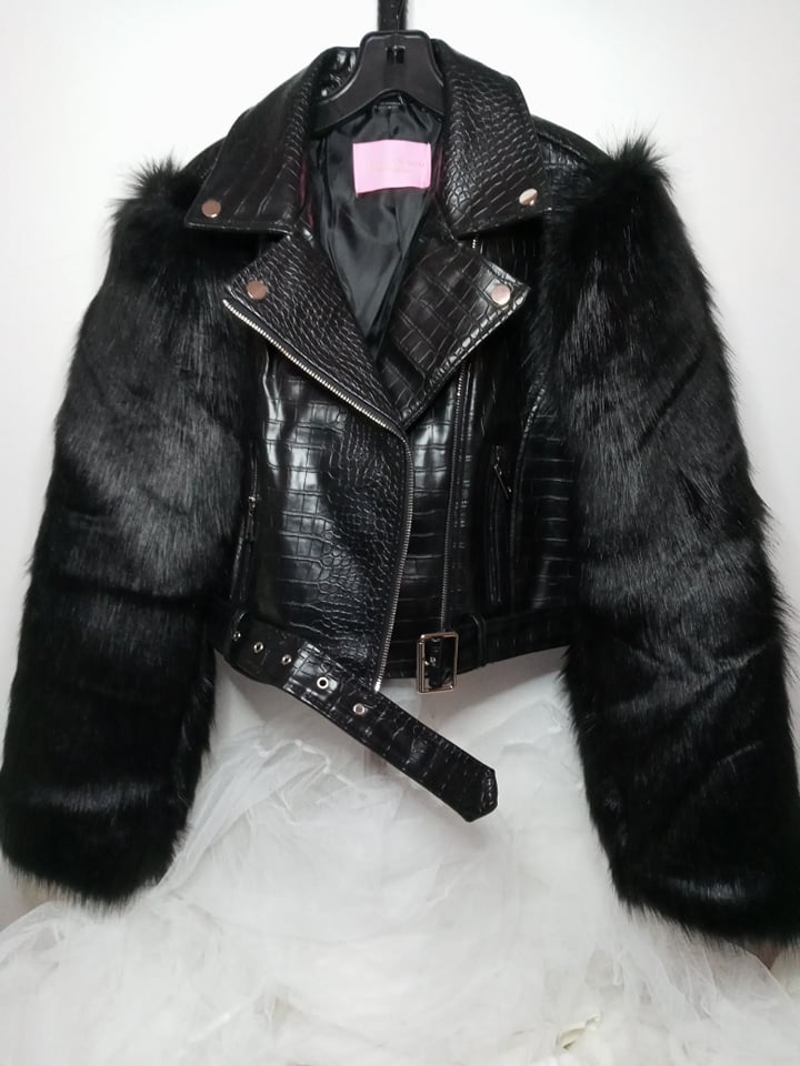 LUX FAUX FUR SLEEVE CROC JACKET