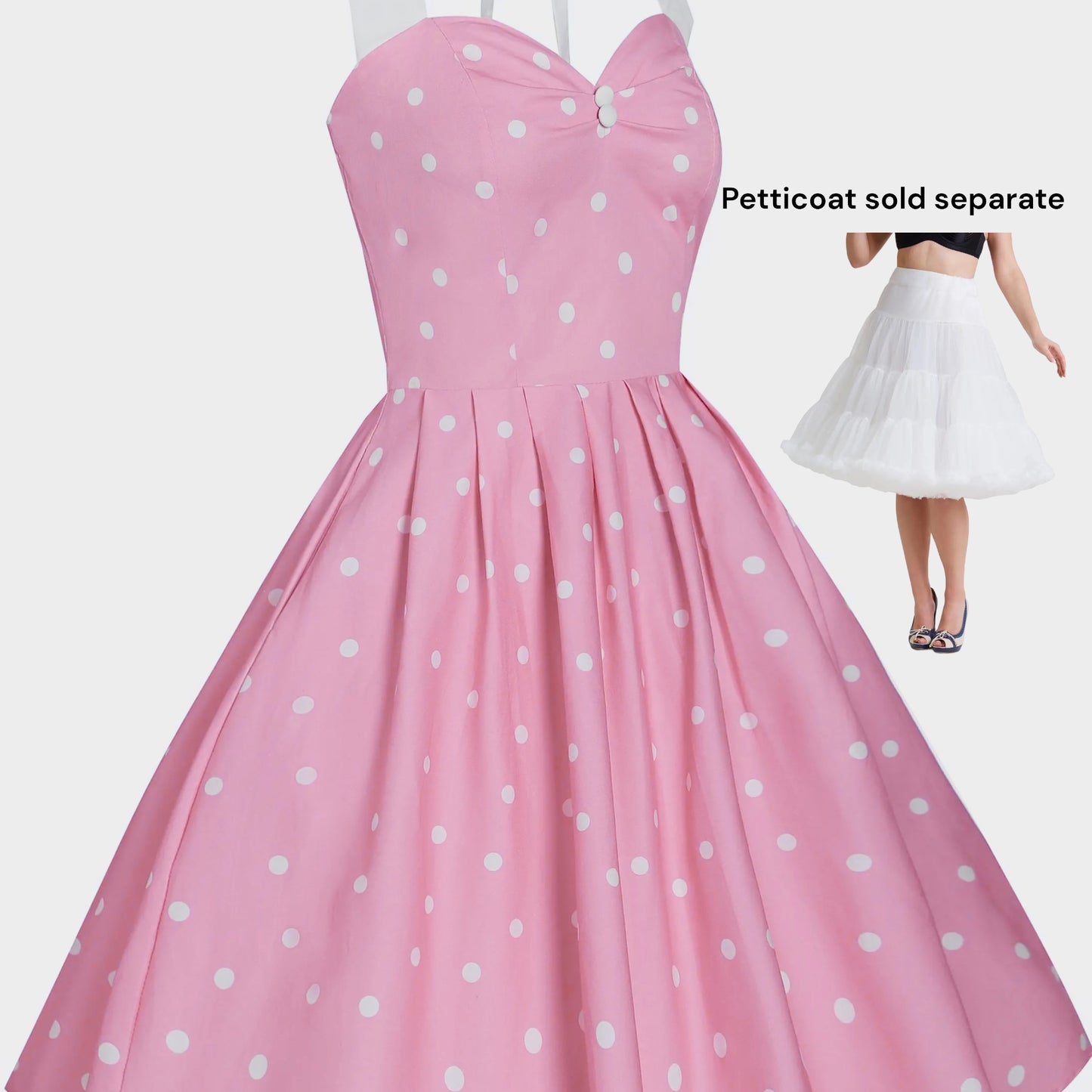 Alter neck Swing Dress. Polka dot/pink/white