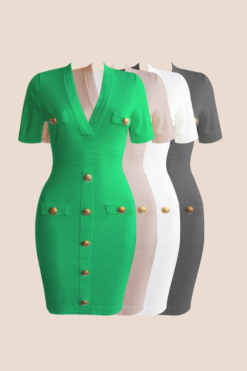 T button bodycon dress. Green