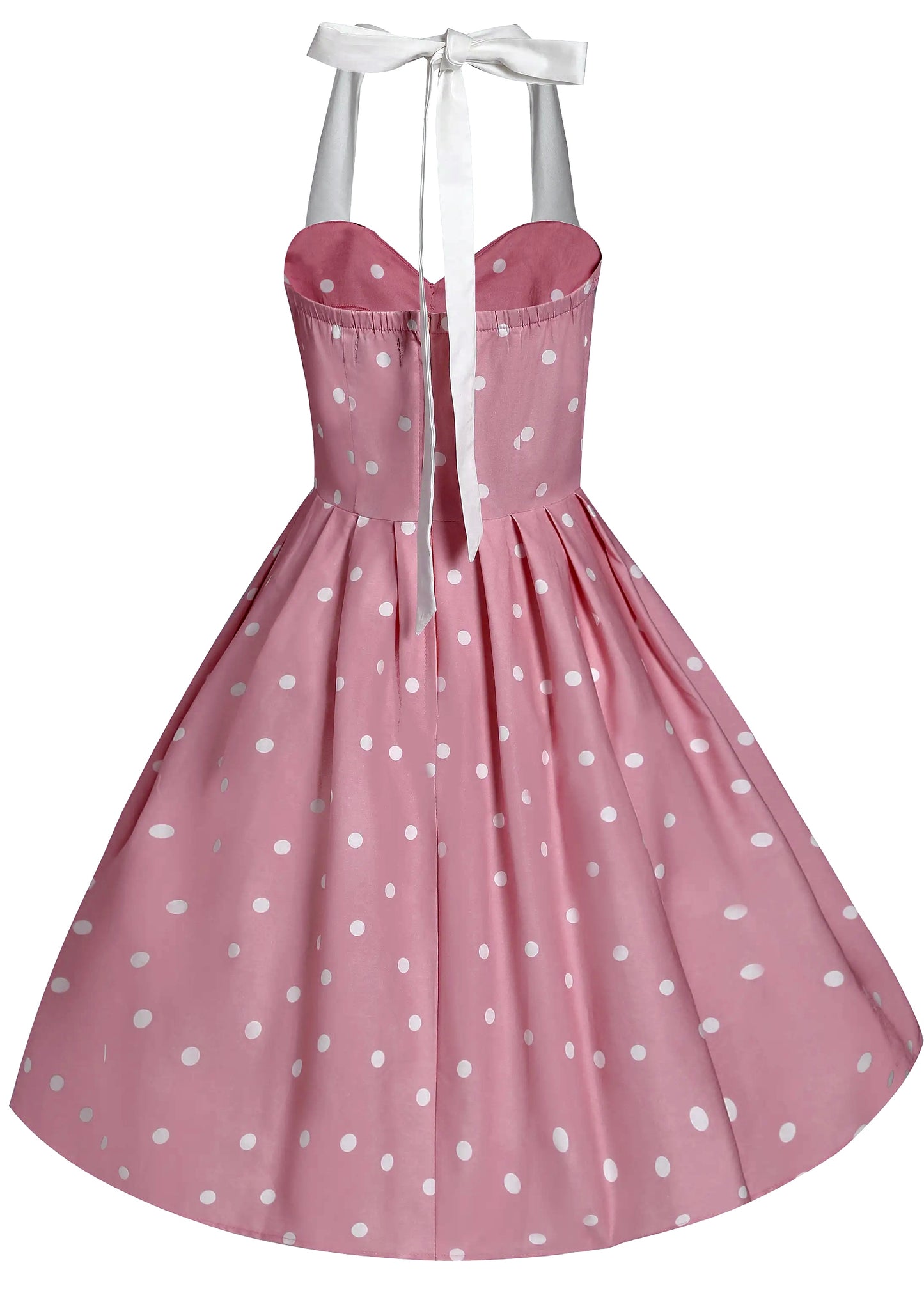 Alter neck Swing Dress. Polka dot/pink/white