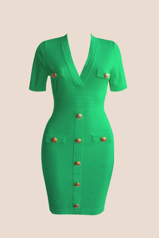 T button bodycon dress. Green