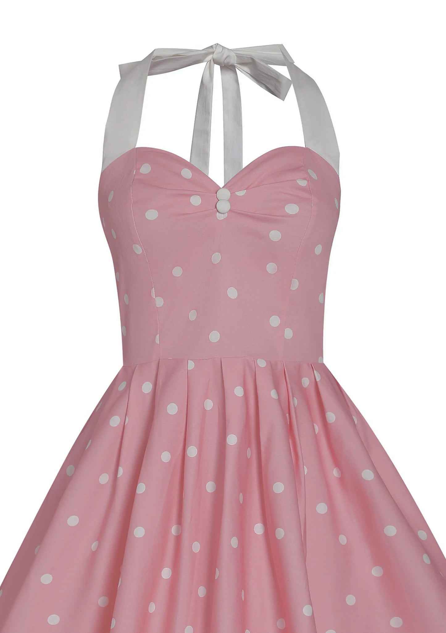 Alter neck Swing Dress. Polka dot/pink/white